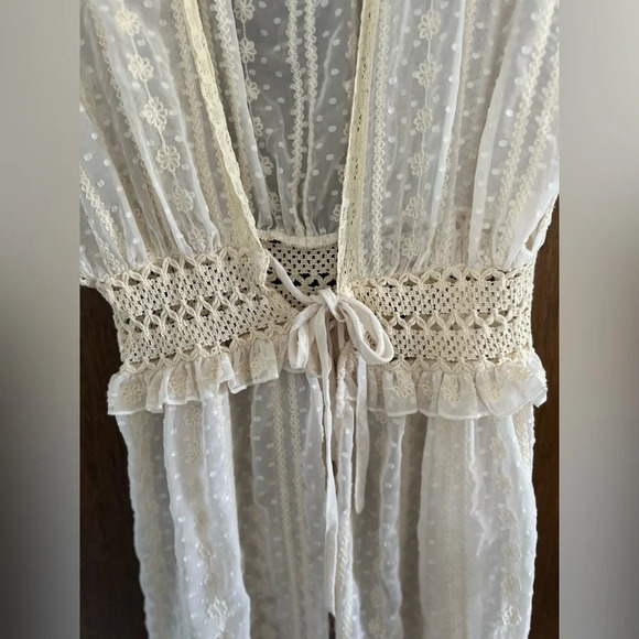 House Of Harlow 1960 Cream Sheer Lace Crochet Cardigan Duster Cover Up One Size - Picture 8 of 9